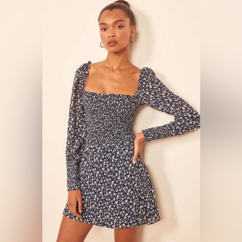 Reformation Kelli Mini Dress Navy Floral - Small